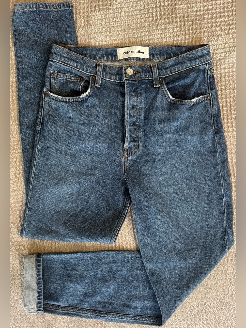Reformation Serena High Skinny Jeans Kasai Distressed Blue Size 28 Button Fly